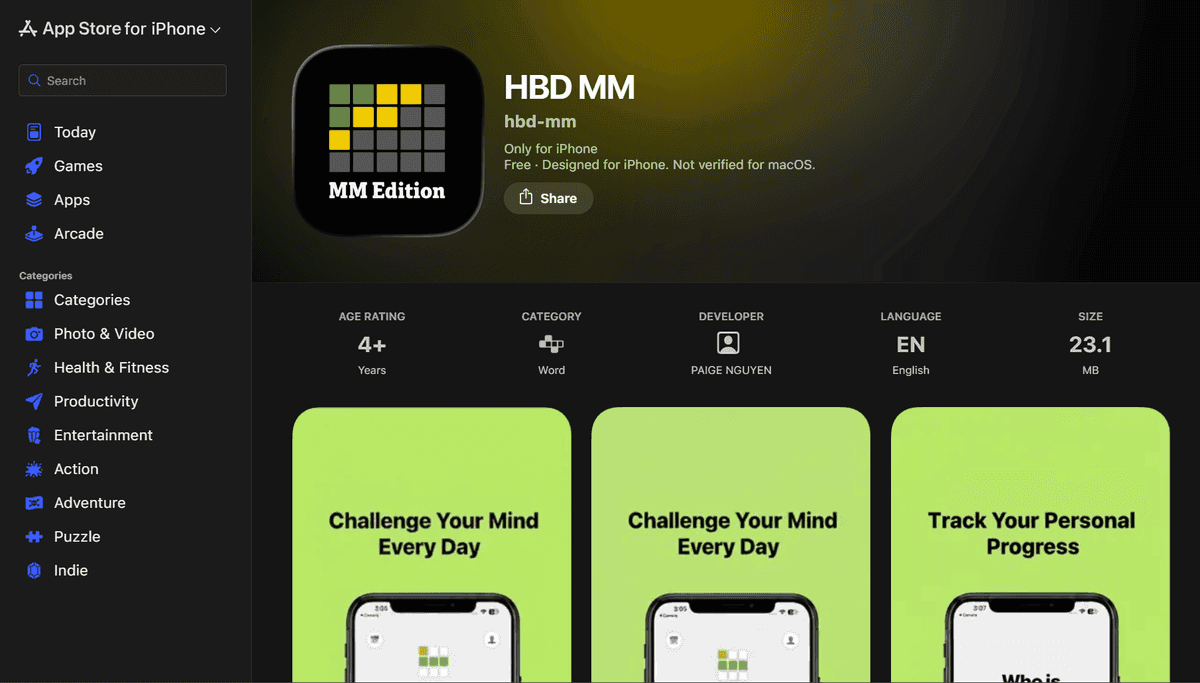 NYT Wordle iOS App screenshot, project by Ahad Nawaz
