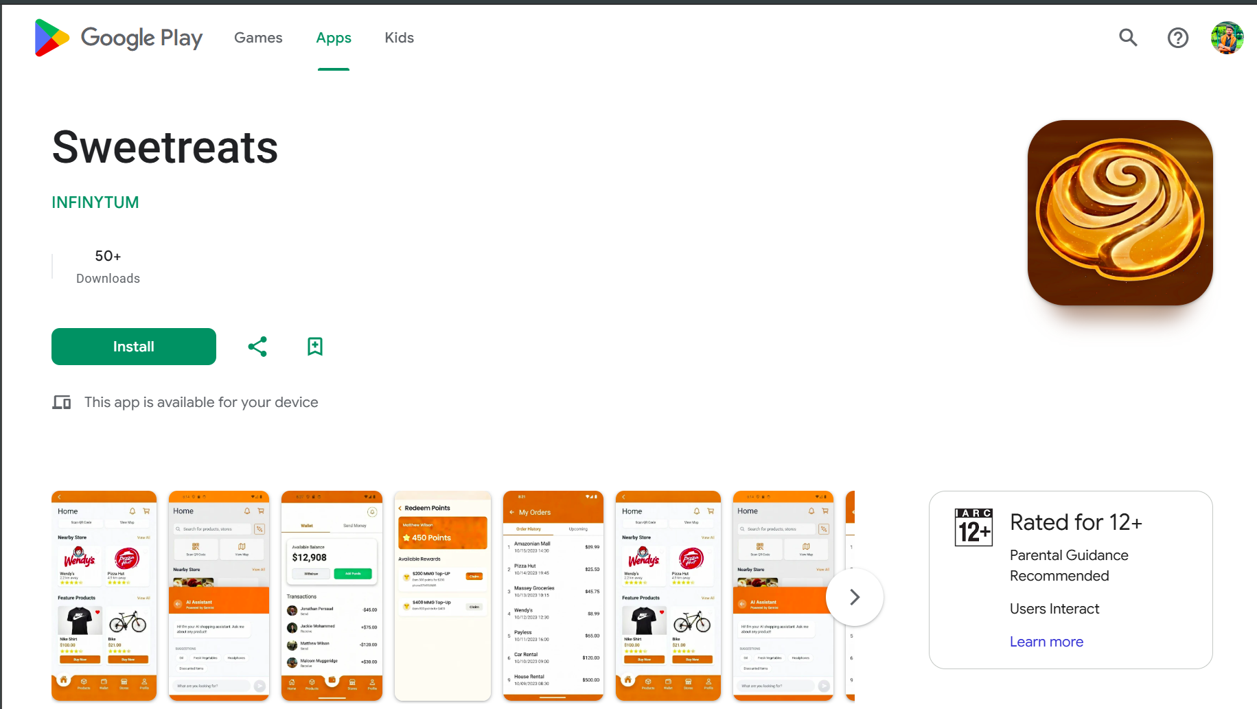SweetTreats screenshot, project by Ahad Nawaz